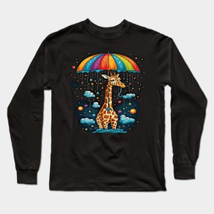 Giraffe Rainy Day With Umbrella Long Sleeve T-Shirt